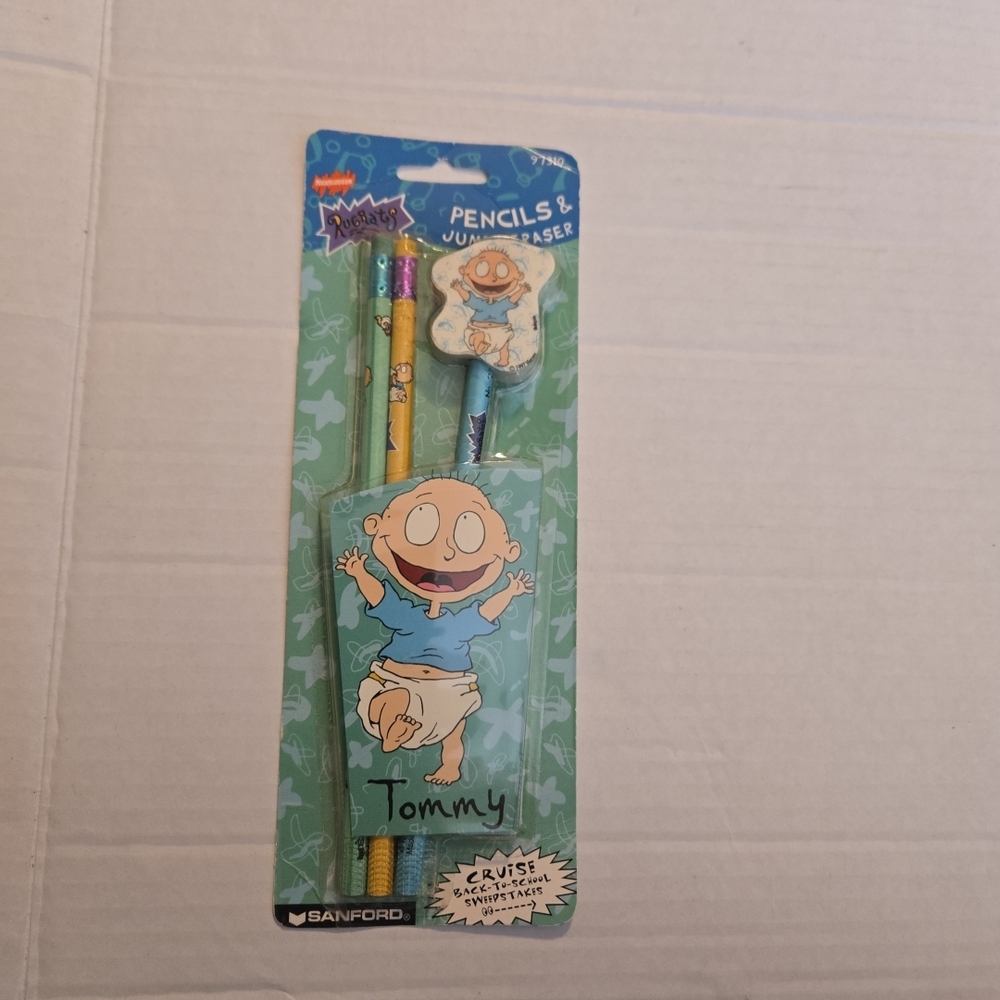 Vintage NOS Nickelodeon Rugrats Tommy Pickles Sanford 3 Pack Pencils & Eraser